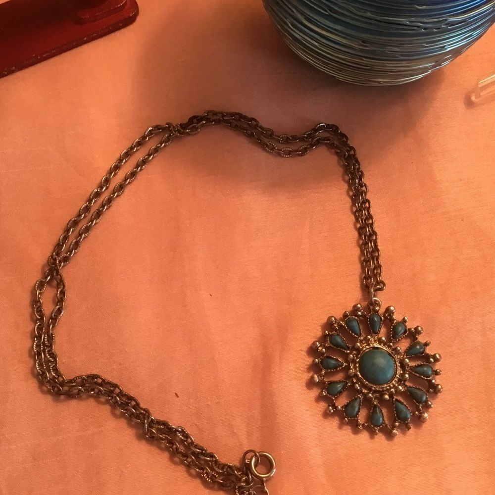 Silvertone and Turquoise-Colored Stone Necklace
